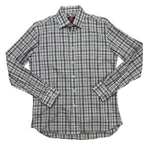 Hickey Freeman SMALL Plaid Cotton Button Up Shirt (White, Beige, Blue, Black)